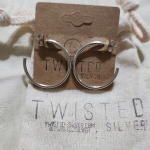 Twisted Silver Open Hoop Earrings